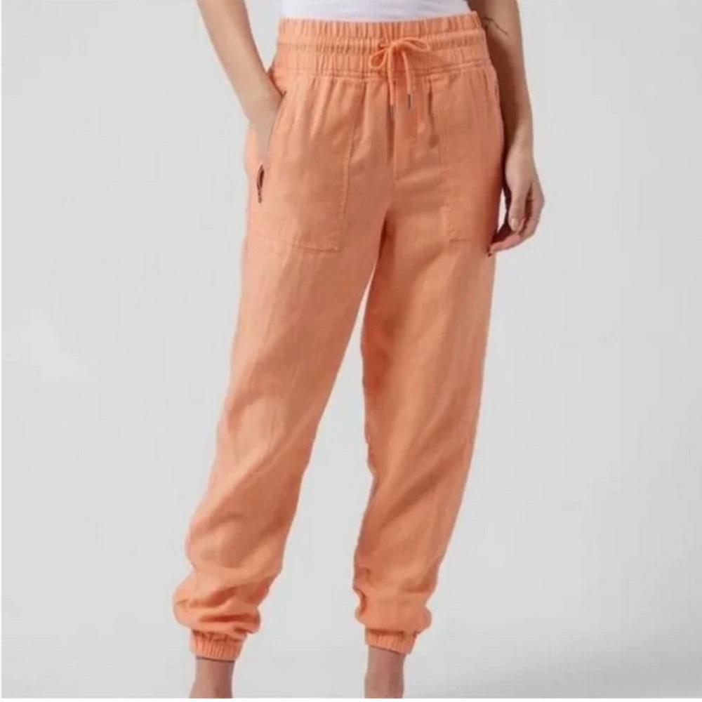 Athleta Cabo Tide Linen Jogger Pants In Cactus Peach Sz 4 Womens